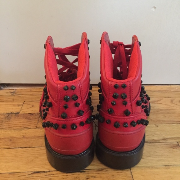 GIVENCHY Men’s Red High Sneakers w/ Stones size 44 - Picture 3 of 8